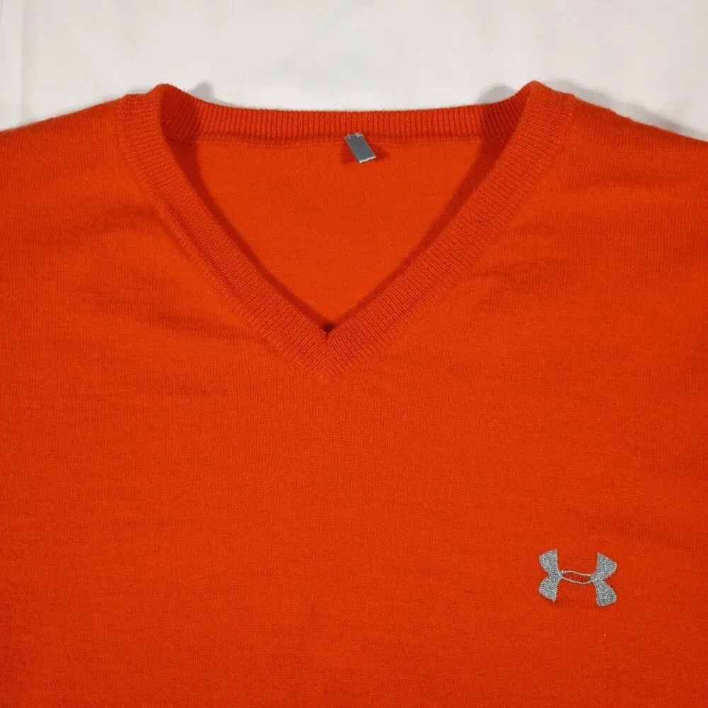 Under Armour 100% Merino Wool V Neck Sweater Orange Men's L